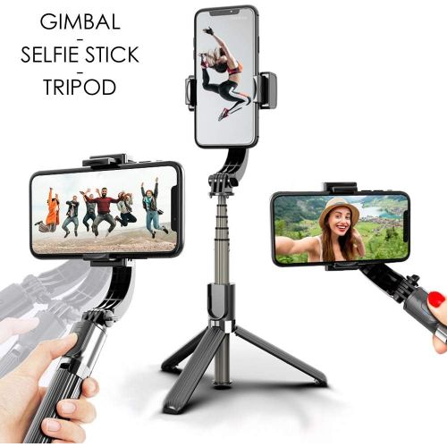  InDigi Single Axis Handheld Gimbal Stabilizer, 3-in-1 Collapsible Portable Smartphone Selfie Stick Tripod, Anti-Shake 360° Rotate with Wireless Remote for iPhone Android Phone Blogger You