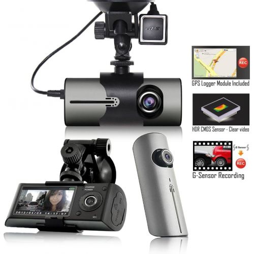  InDigi Indigi XR300 Dash CAM + 2.7 HD LCD + Dual Lens (180 Degree Coverage) + GPS Google Maps Tracker