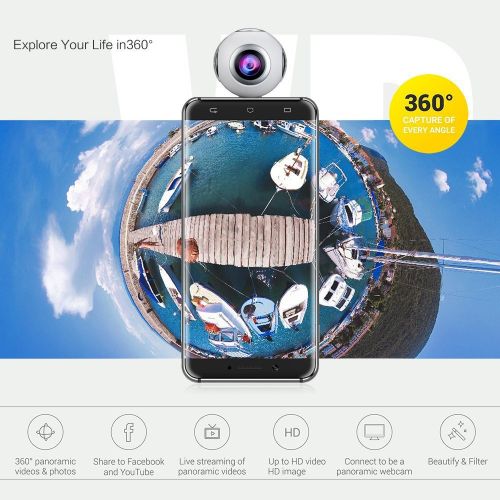  InDigi Indigi 360 Degree Mini Panoramic 720P Camera - Dual Wide Angle Lens Photo and Video Recorder For Android Smartphone