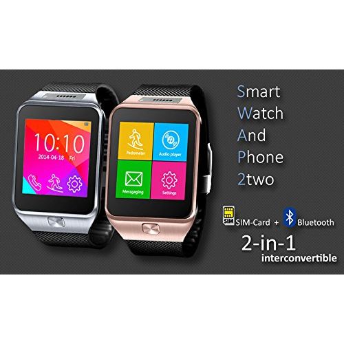  InDigi Indigi 2-in-1 Interconvertible GSM + Bluetooth Smart Watch w Camera For Android Phone & iPhone (Silver)