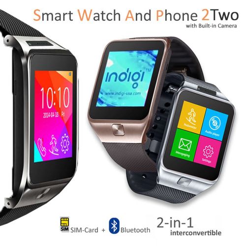  InDigi Indigi 2-in-1 GSM Bluetooth Smart Watch Phone w Built-in Camera Pedometer Sleep Monitor Radio - GSM Unlocked! (Silver)