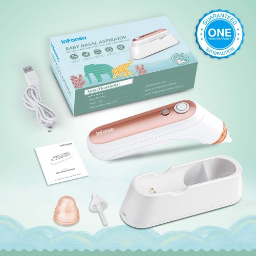  [아마존베스트]InFanso Baby Nasal Aspirator Electric Nose Cleaner BN320 with Soft LED Light, Wireless Charger and 2...