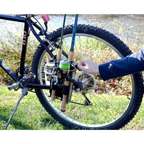  InMotion Inc. - The Bike Fisherman - Fishing Rod Holder for Bicycles ? Holds Two Rods ? Safely Bike with Your Fishing Poles Tightly Secured ? Easy Clamp on Rod Carrier for Bicycle