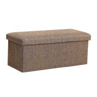InSassy Folding Storage Ottoman Bench Foot Rest Toy Box Hope Chest Linen-like Fabric - Medium - Brown