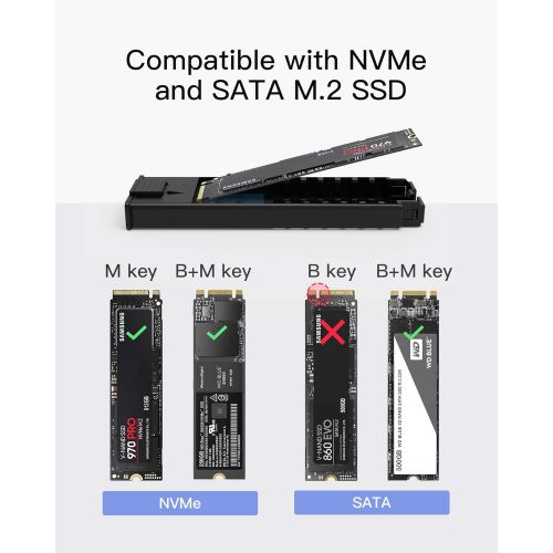  Inateck NVMe Enclosure for M.2 NVMe and SATA SSDs,USB 3.2 Gen 2 Type C,FE2025