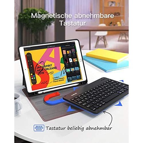  [아마존베스트]Inateck Keyboard Case for iPad 2020 (8th Gen)/iPad 2019 (7th Gen) 10.2 Inch, iPad Air 3 and iPad Pro 10.5, Detachable with Screen Shut-Off QWERTZ, KB02012, Dark Grey