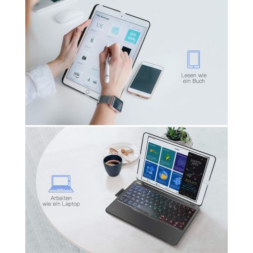  [아마존베스트]Inateck Keyboard Case for iPad 2020(8th Gen)/iPad 2019(7th Gen) 10.2 inch, iPad Air 3 and iPad Pro 10.5, Detachable with 7 Colors Backlight, QWERTZ, KB02014