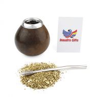 Inaudito Gifts Yerba Mate Kit. Handgemachter Kuerbis (nicht geheilt) und Stroh (Bombilla), um Yerba Mate zu trinken. Persoenliche Groesse (Schokolade)