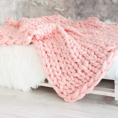  ACARPO Chunky Knit Blanket Handwoven Wool Yarn Knitting Throw Bed Sofa Super Warm Home Decor Pink 40x59