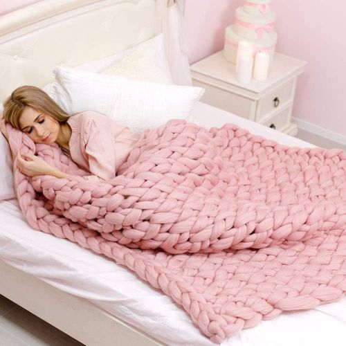  ACARPO Chunky Knit Blanket Handwoven Wool Yarn Knitting Throw Bed Sofa Super Warm Home Decor Pink 40x59