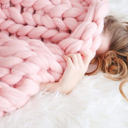  ACARPO Chunky Knit Blanket Handwoven Wool Yarn Knitting Throw Bed Sofa Super Warm Home Decor Pink 40x59