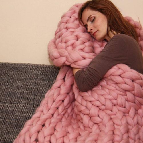  ACARPO Chunky Knit Blanket Handwoven Wool Yarn Knitting Throw Bed Sofa Super Warm Home Decor Pink 40x59