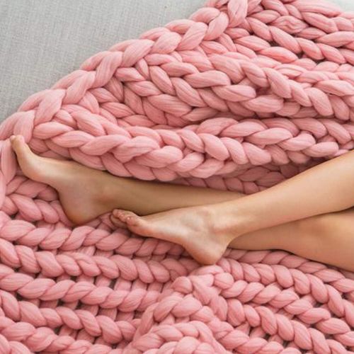  ACARPO Chunky Knit Blanket Handwoven Wool Yarn Knitting Throw Bed Sofa Super Warm Home Decor Pink 40x59