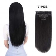 20 inches Clip in hair Extensions Remy Human Hair - 85g 7pcs 16 Clips Straight Thick 100% Real Human Hair Extensions for Women Jet Black #1 Color