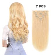 20 inches Clip in hair Extensions Remy Human Hair - 85g 7pcs 16 Clips Straight Thick 100% Real Human Hair Extensions for Women Bleach Blonde #613 Color