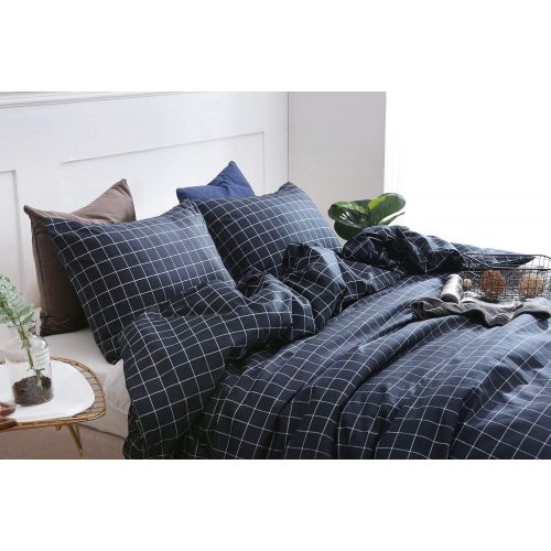  LSSAWZH QYsong Grey and White Plaid Duvet Cover Twin (68x90 Inch), 2 Pieces Include 1 Gird Geometric Checker Pattern Printed Duvet Cover Zipper Closure and 1 Pillowcase, Bedding Se