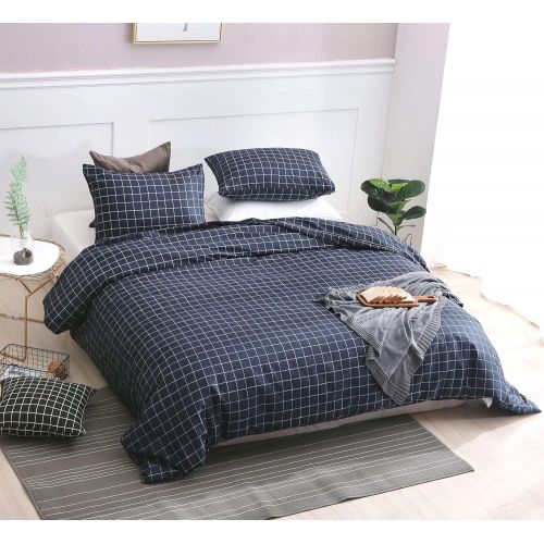  LSSAWZH QYsong Grey and White Plaid Duvet Cover Twin (68x90 Inch), 2 Pieces Include 1 Gird Geometric Checker Pattern Printed Duvet Cover Zipper Closure and 1 Pillowcase, Bedding Se