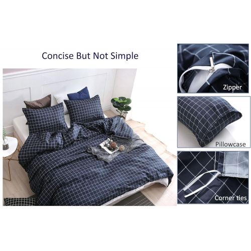  LSSAWZH QYsong Grey and White Plaid Duvet Cover Twin (68x90 Inch), 2 Pieces Include 1 Gird Geometric Checker Pattern Printed Duvet Cover Zipper Closure and 1 Pillowcase, Bedding Se