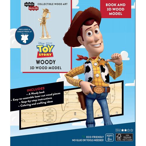 디즈니 IncrediBuilds Disney Pixar: Toy Story Woody Book and 3D Wood Model Figure Kit - Build, Paint and Collect Your Own Wooden Movie Model - Great for Kids and Adults, 8+ - 5 3/4