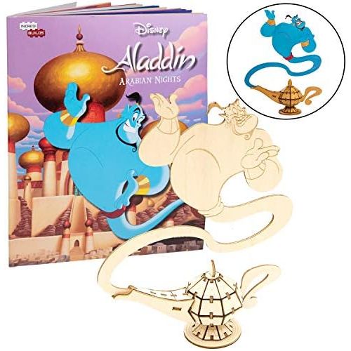  IncrediBuilds Disney Aladdin Genie Book & Wood Model Figure Kit - Build & Paint Your Own Movie Toy Model - Puzzle Interlocking Pieces - Kids & Adults, 8+ - 7.5 h