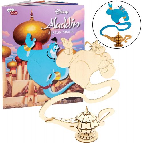  IncrediBuilds Disney Aladdin Genie Book & Wood Model Figure Kit - Build & Paint Your Own Movie Toy Model - Puzzle Interlocking Pieces - Kids & Adults, 8+ - 7.5 h