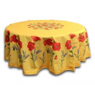 India Arts French Provencal Tablecloth Acrylic Coated 100% Cotton (71 Round, Yellow Poppy)