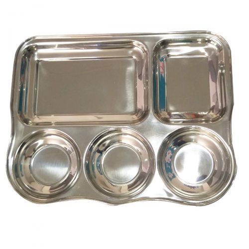  IndiaBigShop Stainless Steel Lunch Dinner Plate Bhojan Thali 5 in 1 Rectangle Compartments Kitchen & Dining,Set of 4