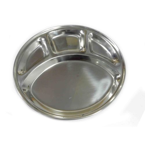  IndiaBigShop Set of 2 Stainless Steel Round Dining Plate 4 Compartment Thali, 11 Inch (Silver), Easter Day/Mothers Day/Good Friday Gift