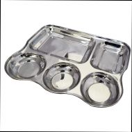 IndiaBigShop 100% Stainless Steel 5 Compartment Dinner Plate, Mess Tray, Divided Platter Dish - 13.5 inch