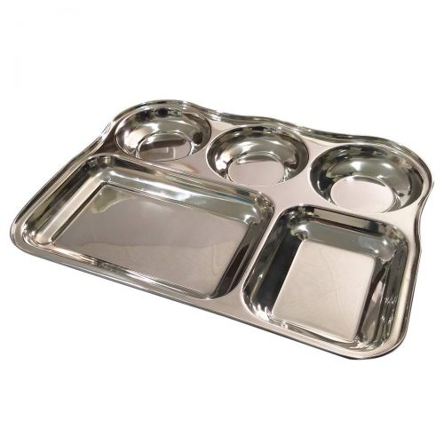  IndiaBigShop 100% Stainless Steel 5 Compartment Dinner Plate, Mess Tray, Divided Platter Dish - 13.5 inch