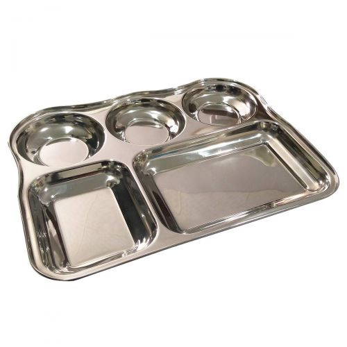  IndiaBigShop 100% Stainless Steel 5 Compartment Dinner Plate, Mess Tray, Divided Platter Dish - 13.5 inch