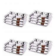 IndiaBigShop Stainless Steel Five Compartment Round Plate, Thali, Mess Tray, Dinner Plate Set of 12 pcs
