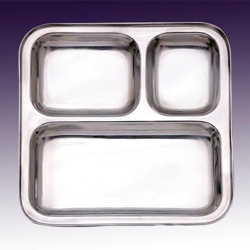 IndiaBigShop 100% Stainless Steel Three in one Dinner Plate Three sections divided plate Three section plate -Set of 4