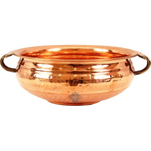  Indian Art Villa Vintage Style Copper Urli Container Pot, Storage Water, Home Office Decor Gift Item, Diameter 14 Inch