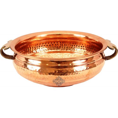  Indian Art Villa Vintage Style Copper Urli Container Pot, Storage Water, Home Office Decor Gift Item, Diameter 14 Inch