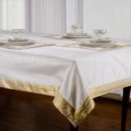 Indian Selections White Gold - Handmade Sari Oblong Tablecloth (India) - 60 x 144