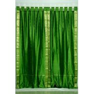 Indian Selections Indo Forest Green Tab Top Sari Sheer Curtain 43 in. x 84 in. - Piece