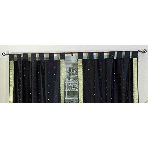  Indian Selections Black Tab Top Sheer Sari Cafe CurtainDrape  Panel - 43W x 36L - Piece