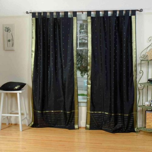  Indian Selections Black Tab Top Sheer Sari Cafe CurtainDrape  Panel - 43W x 36L - Piece