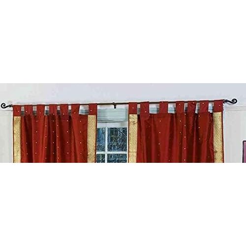  Indian Selections Rust Tab Top Sheer Sari CurtainDrape  Panel - 60W x 96L - Pair