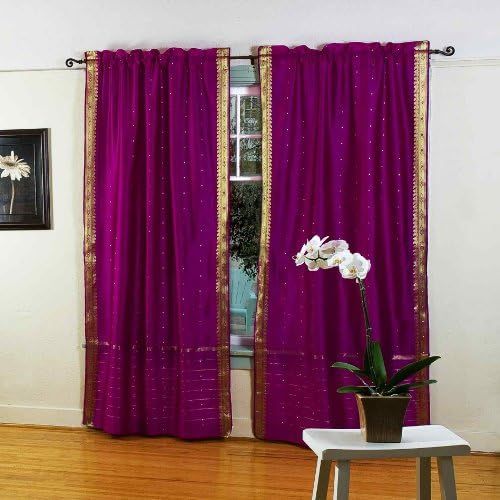  Indian Selections Violet Red 84-inch Rod Pocket Sheer Sari Curtain Panel (India) - Pair