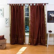 Indian Selections Brown Tab Top Sheer Sari CurtainDrape  Panel - 60W x 96L - Piece