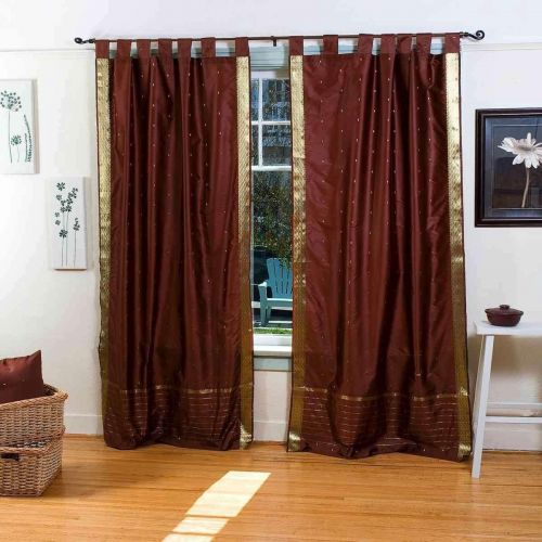  Indian Selections Brown Tab Top Sheer Sari CurtainDrape  Panel - 60W x 96L - Piece