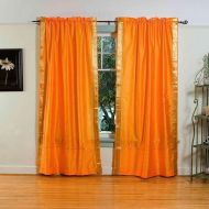 Indian Selections Pumpkin 84-inch Rod Pocket Sheer Sari Curtain Panel (India) - Pair