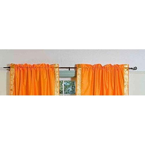  Indian Selections Pumpkin 84-inch Rod Pocket Sheer Sari Curtain Panel (India) - Pair