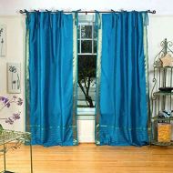 Indian Selections Turquoise Tie Top Sheer Sari CurtainDrape  Panel - 43W x 84L - Piece