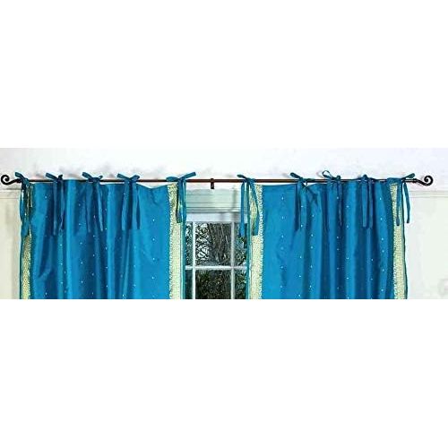 Indian Selections Turquoise Tie Top Sheer Sari CurtainDrape  Panel - 43W x 84L - Piece