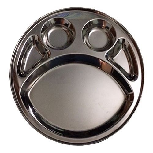  Indian kitchen trading Set of two Stainless Steel Round Divided Dinner Plate 5 sections,Steel Five Compartment Round Thali,Steel Five Compartment Round Plate,Round Thali,Dinner Plate,Indian thali,Dinnerw
