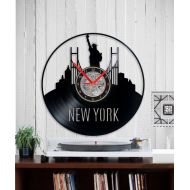 Indigovento New York Clock, NYC Vinyl Clock, Vinyl Record Art, Cityscape Clock, Unique Wall Clock, Large Wall Clock, Vinyl Record Clock, Gift for Him