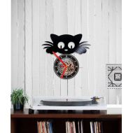 Indigovento Vinyl clock cat cats clock kittens animals cat watch clock quartz vinyl birthday gift funny wall clock housewarming handmade